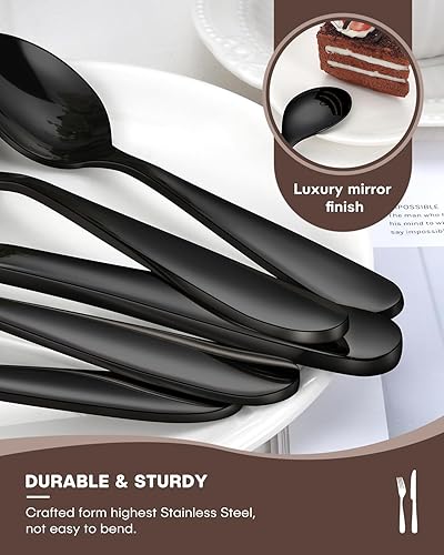 Miniatura 3 de Juego de cubiertos negros para 12, juego de cubiertos negros de 60 piezas, incluye tenedores, cucharas y cuchillos, juegos de utensilios de cocina