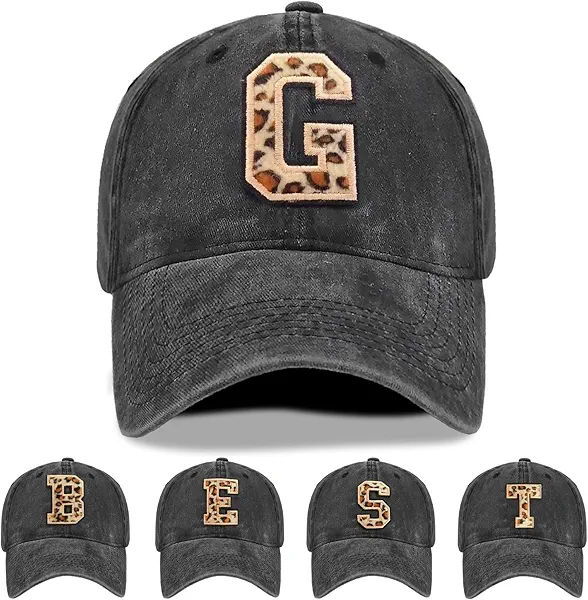 Womens Baseball Hat Initial Gifts, Cheetah Baseball Cap Low Profile Caps for Men Black Embroidery Washed Adjustable Dad Hats