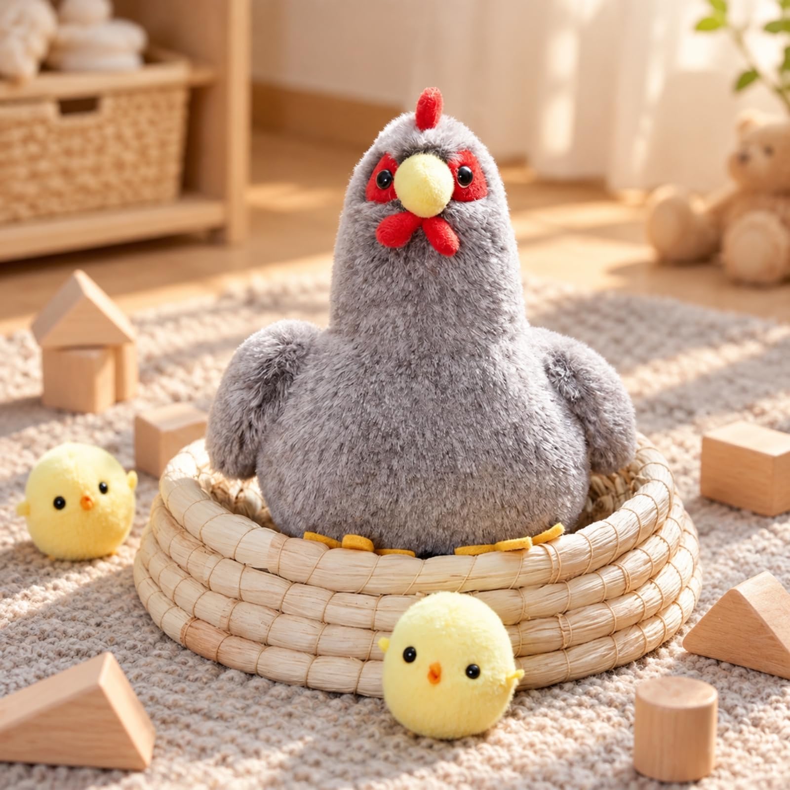 harayaa Peluche Sensibile Deposizione di Uova Morbido Pollo di Peluche Elettronica Realistico per Genitori, Gioco Finzione, Grigio