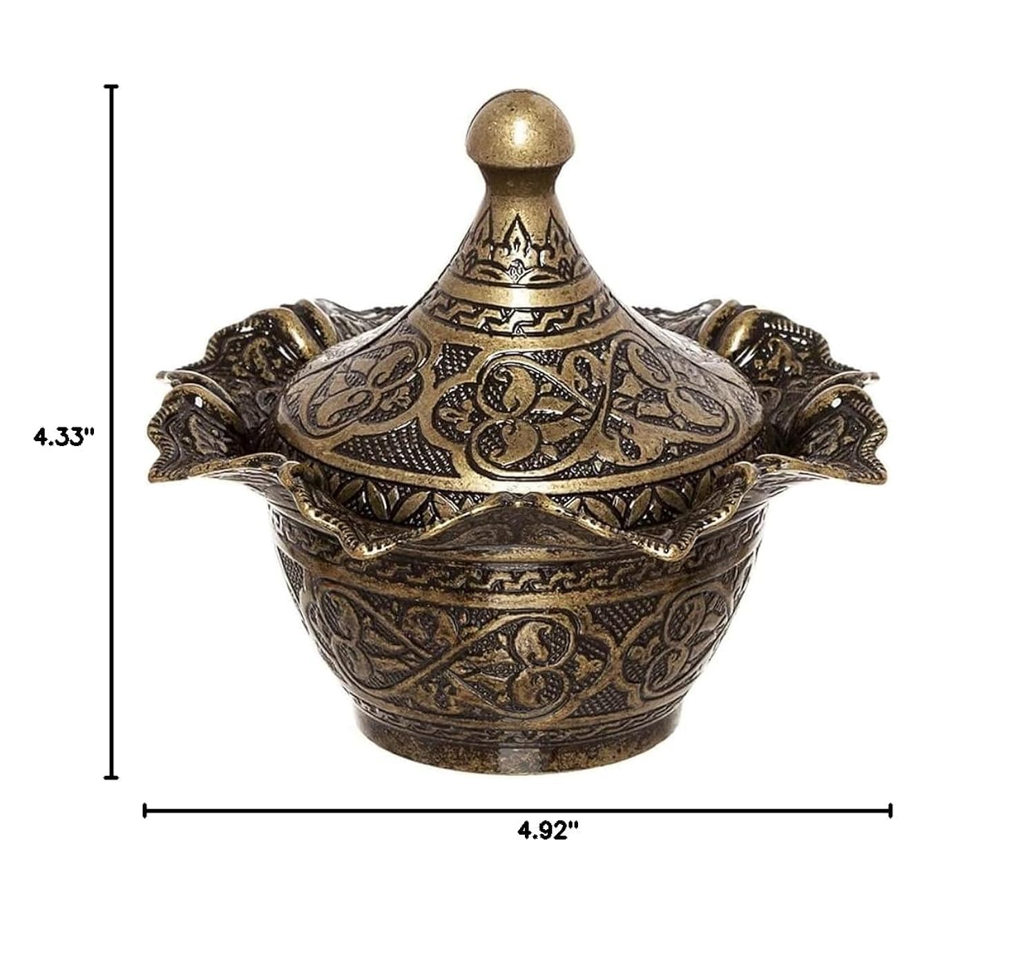 Alisveristime Büyük Kapaklı Zamak Şekerlik ve Lokumluk, Osmanlı Motifli Dekoratif Sunum Kabı, Gül Detaylı Kahve Yanı Şeker ve Lokumluk (Antik Yeşil)