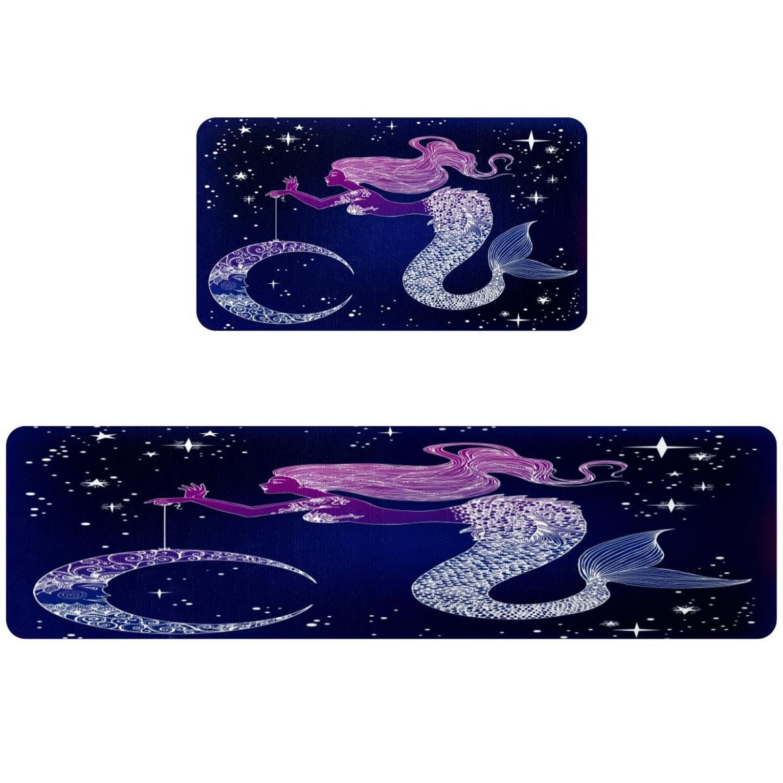 Alfombras para cocina, pasillo y cuarto de lavado VAPOKF de 2 piezas, tapete absorbente sirena