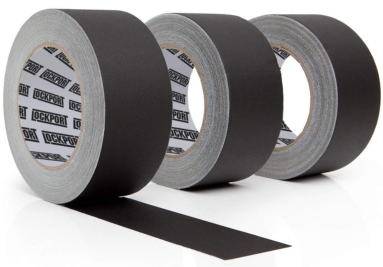 Lockport Black Gaffers Tape 2 inch x 30 Yards - 3 Pack Pro Black Gaff Tape - No Residue, Water Resistant, Non-Reflective, Easy Tear - Photography, Filming, Stage, Production - Back to School Supplies