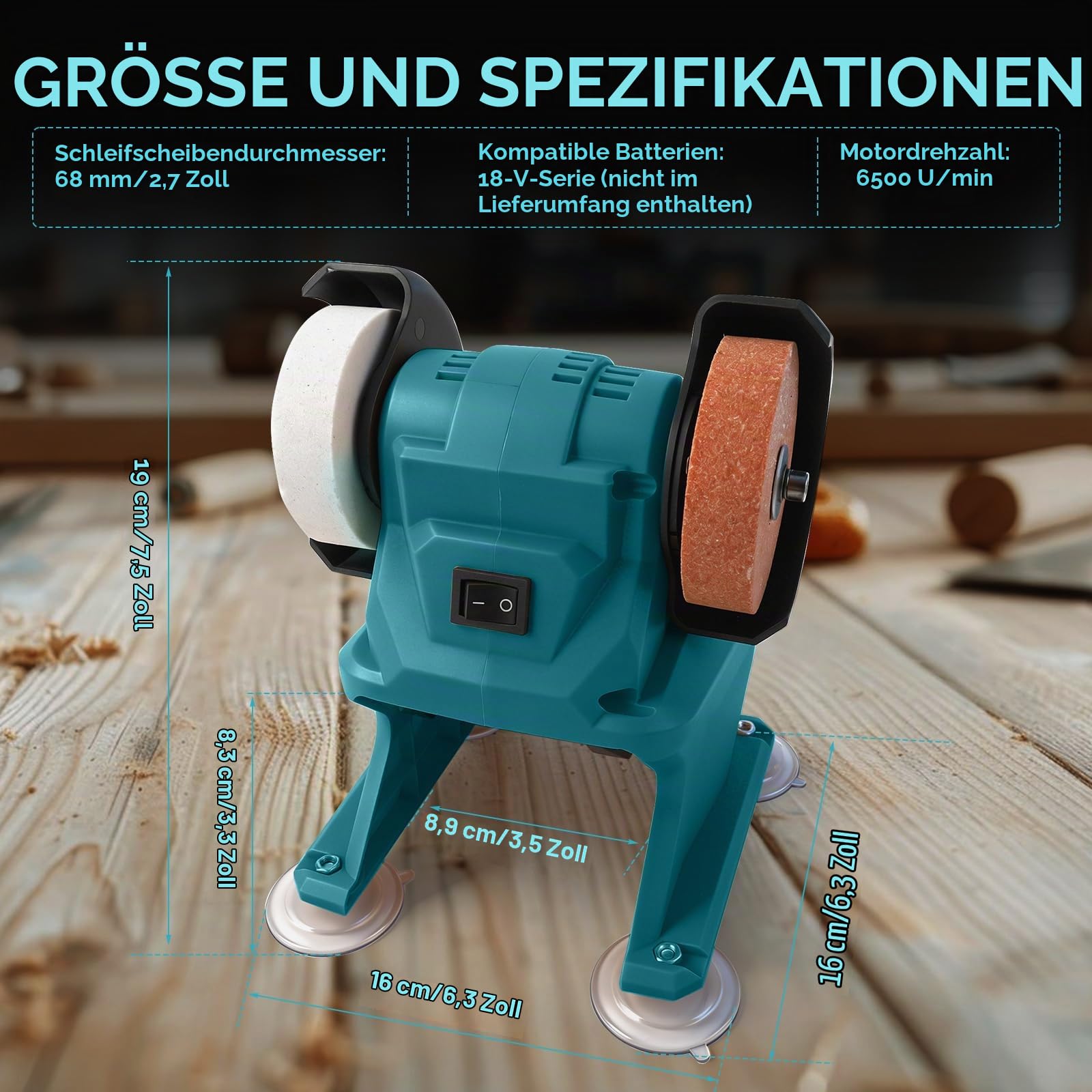 Mini-Bandschleifer kompatibel mit Makita 18V Akku, 150W Elektrischer DIY Poliermaschine mit Stabilem Standfuß, Schleifmaschine zum Schärfen, Polieren und Entrosten (OHNE Akku)