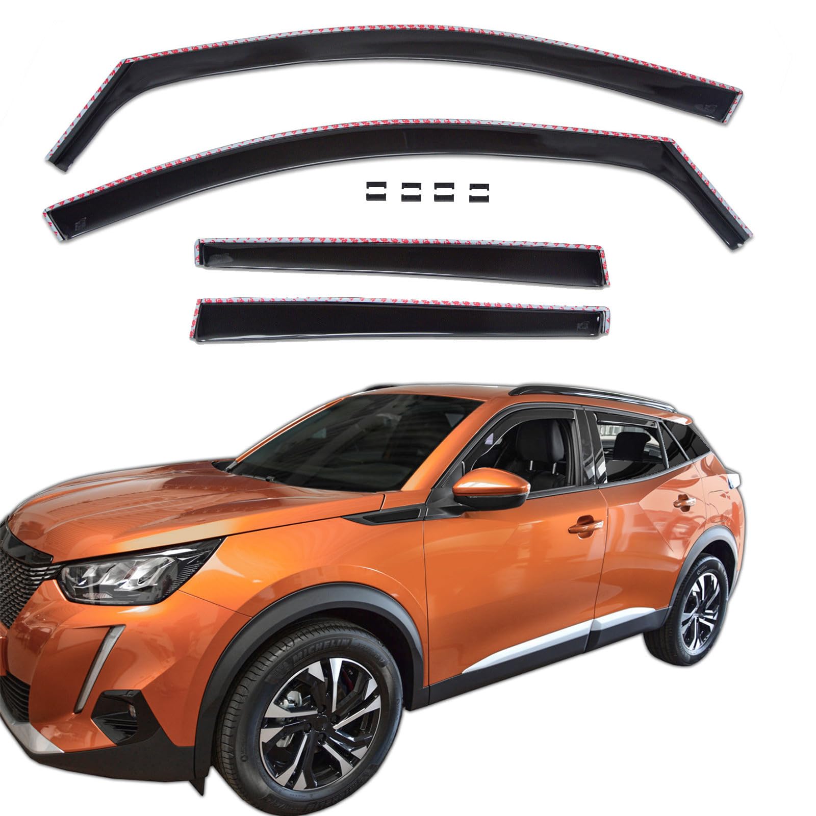 J&J AUTOMOTIVE GD Déflecteurs d'air et de Vent pour Peugeot 2008 Depuis 2020 4pcs, Teintés, Avant et Arrière, Aérodynamique
