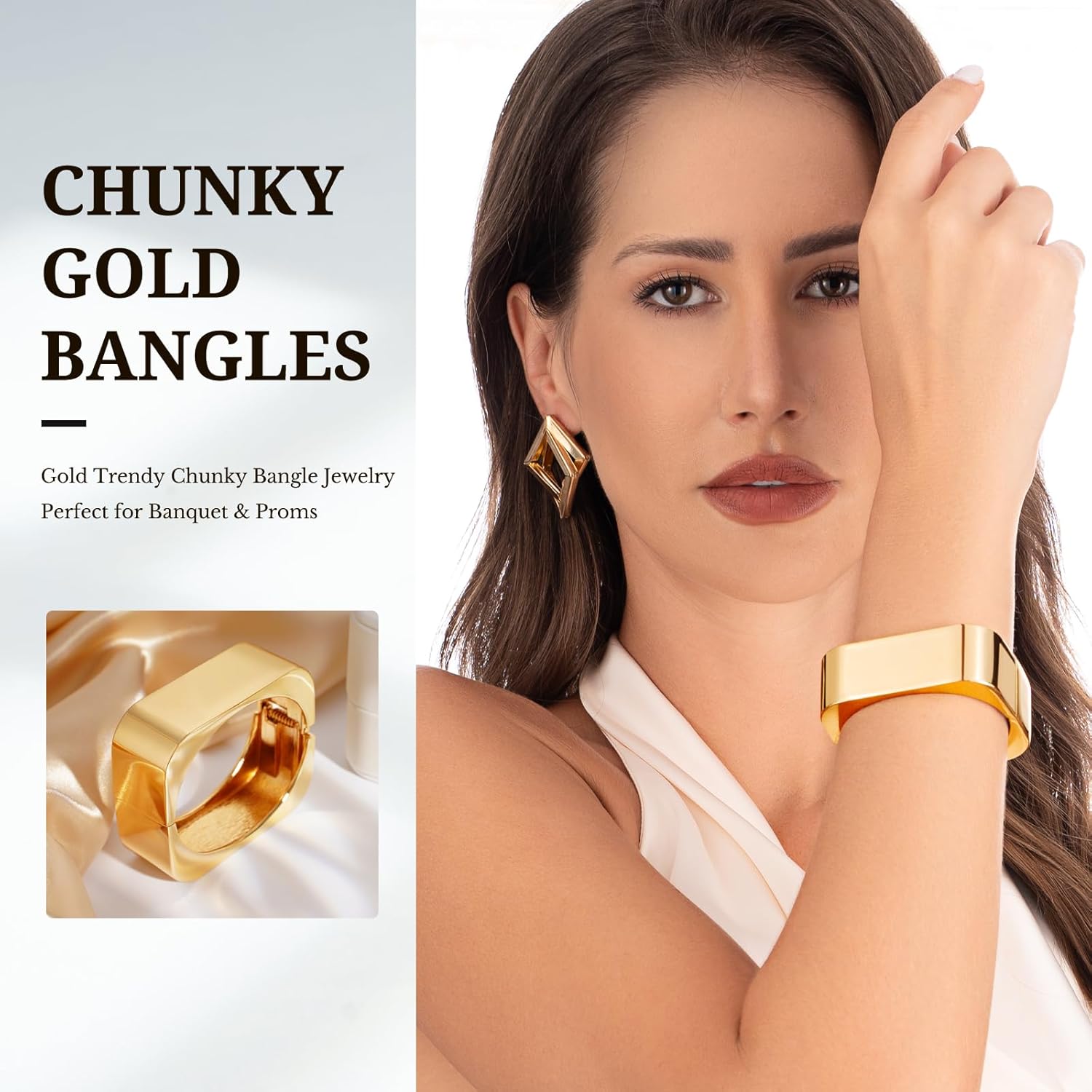 Fashion this season F&S Trendy Elegant Gold Bangles and Bracelets for Women, 2026 New Chunky Thick Wide Wrist Cuff, Textured Stackable Non-Tarnishing Bangle, Trendy Statement Cuff Bracelet Stack Fashion Jewelry Valentine's Day Gifts - Image 3