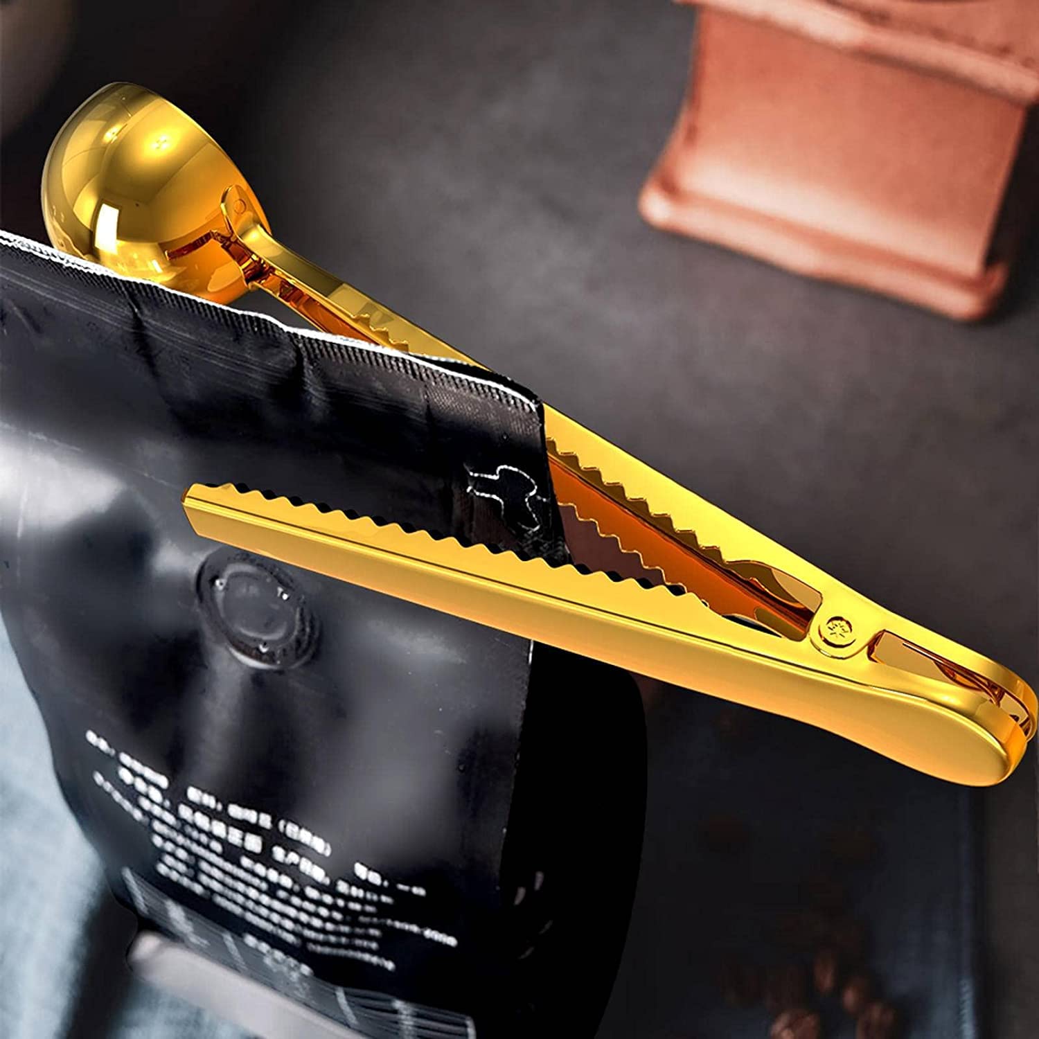 Löffel Restaurants Kaffeelöffel mit langem Griff und Clip Milchpulver Flüssigkeits-Gewürz-Messlöffel Kaffeezubehör Esslöffel Hause(Gold)