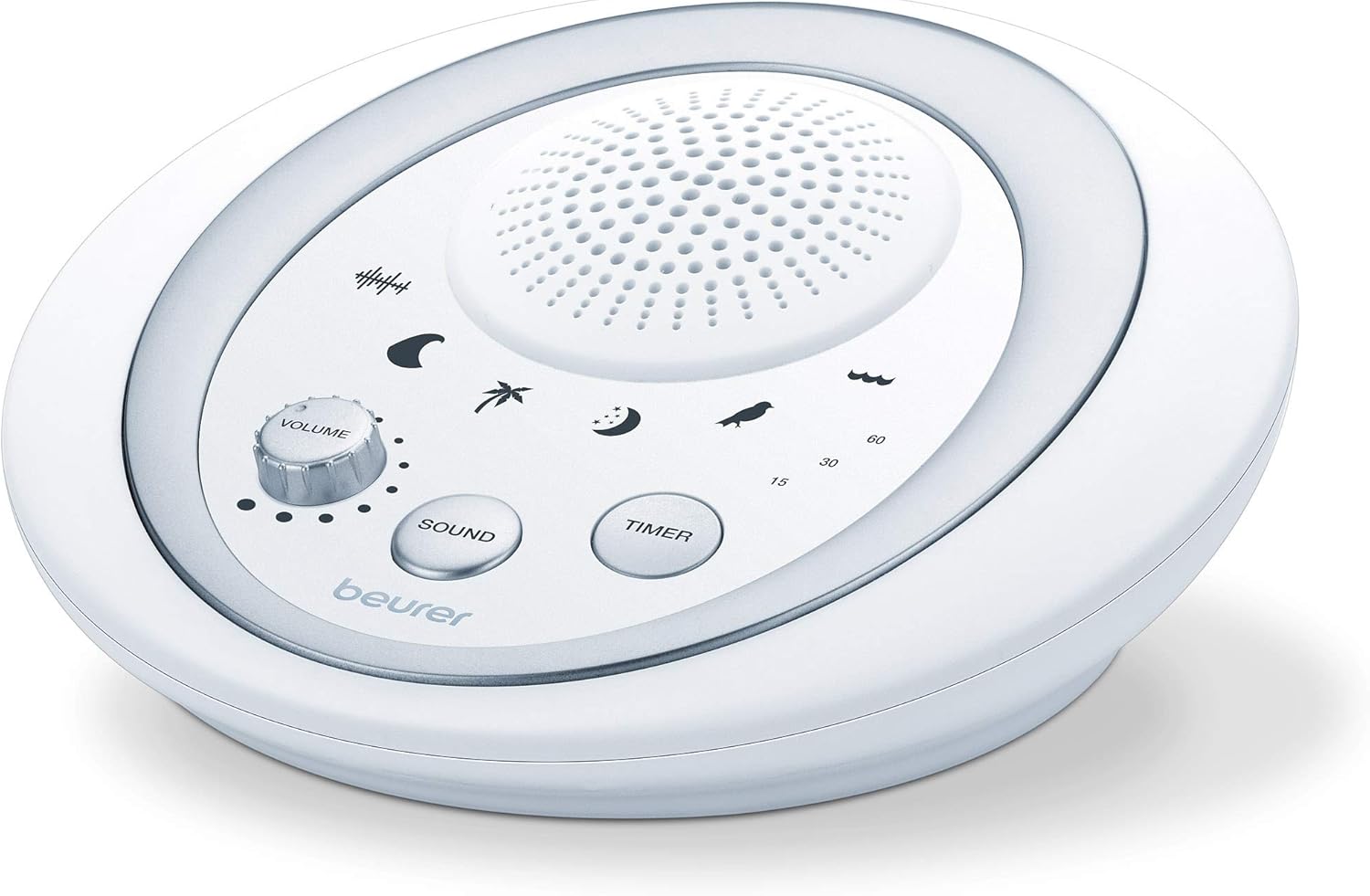 Beurer White Noise Machine, Sound Asleep for Home, Office, Baby Non-Looping Soothing for Relaxation & Portable Travel with Natural Sound Choices & Noise Cancelling, Adjustable Volume, WN50