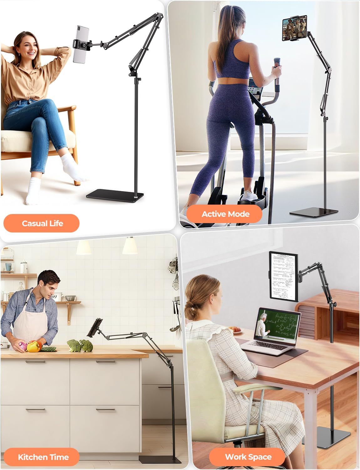 Tablet Bodenständer mit RF Fernbedienung Seitenwenden zum Lesen für Kindle, Flexibl Höhen & Winkelverstellbar mit Metall Basis, Ebook Zubehör mit iPad/Kindle Paperwhite/Handy/Switch, von 4,7-16.1 Zoll
