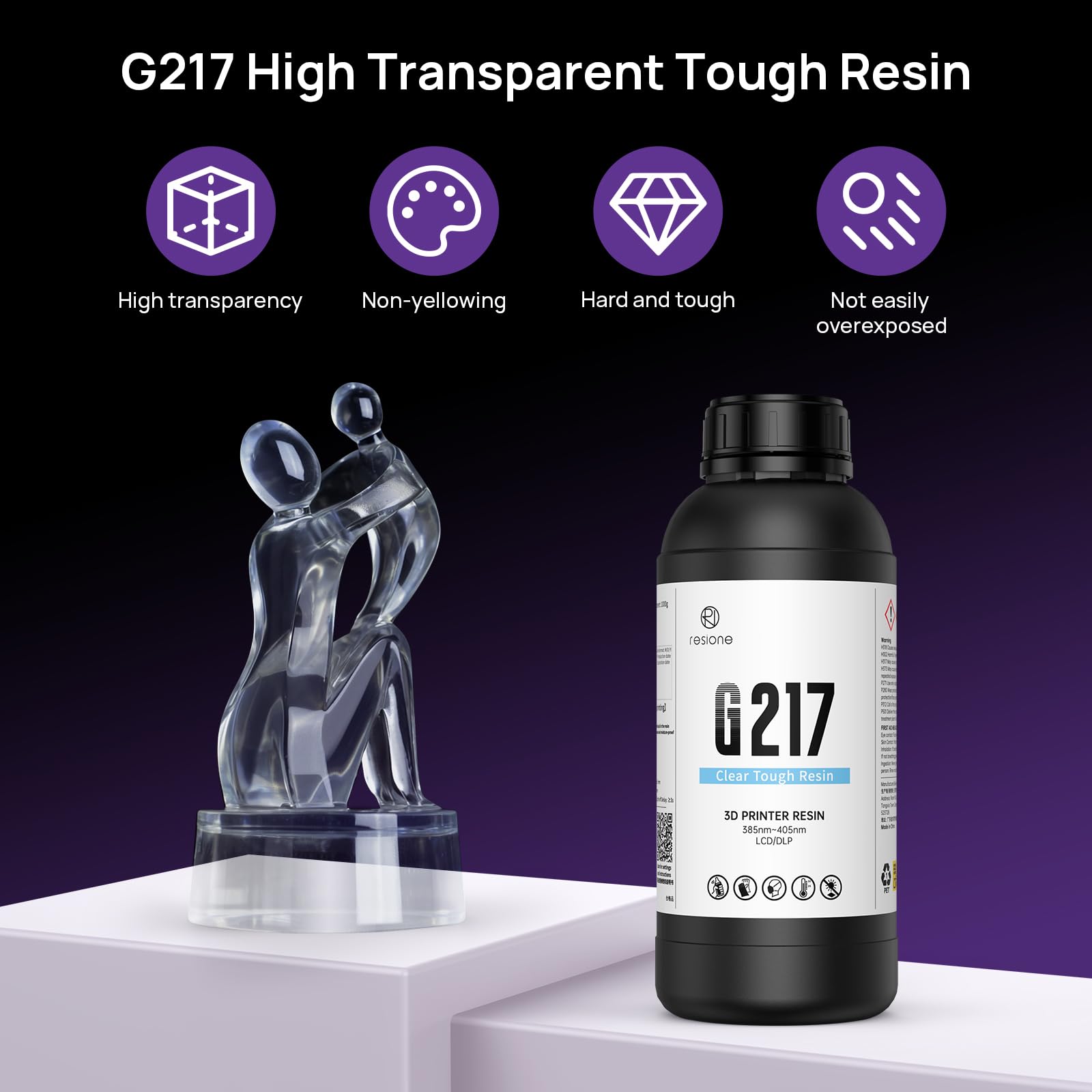 RESIONE G217 resina stampante 3D trasparente tipo ABS resina resistente e rigida non ingiallimento per stampa 3D DLP MSLA LCD 1000g