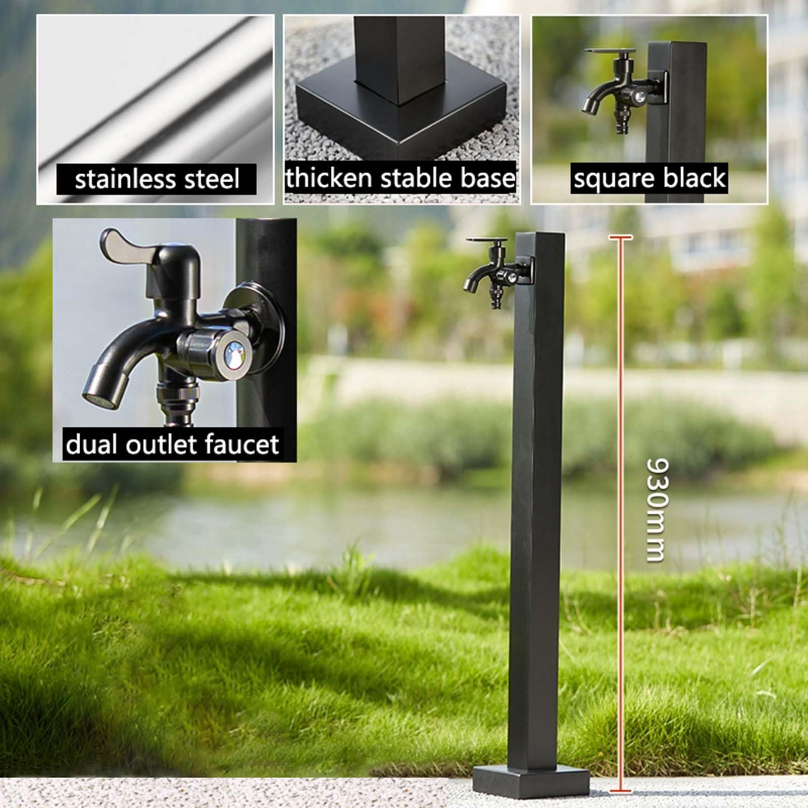 Grifo de acero inoxidable para exteriores con doble salida, anticongelante y protección solar para uso en jardín