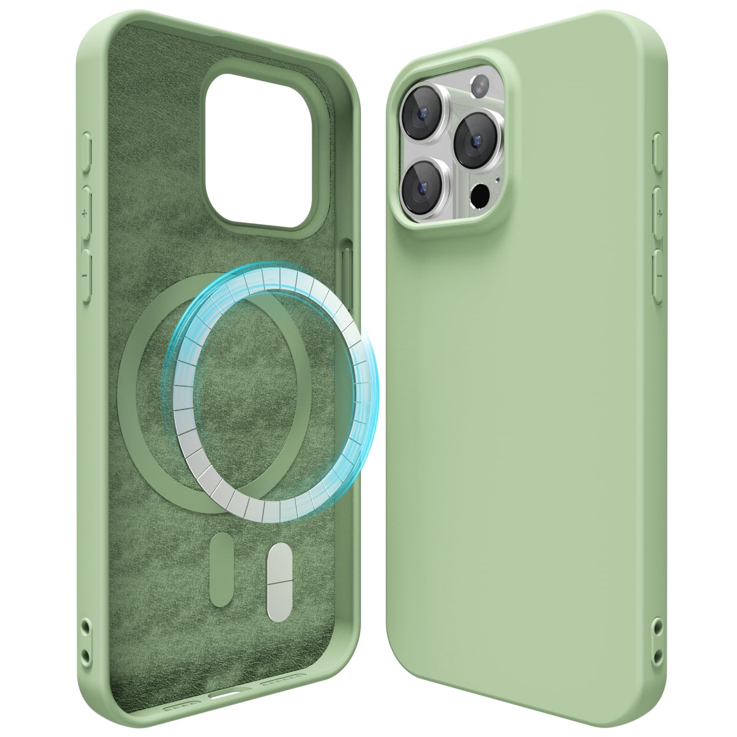 oakxcoSilicone Case for iPhone 15 Pro Max Compatible with Magsafe Magnetic Wireless Charging, Slim Thin Soft Rubber Gel with Magnet, Matte TPU Mag Cover for Women Men, Light Green