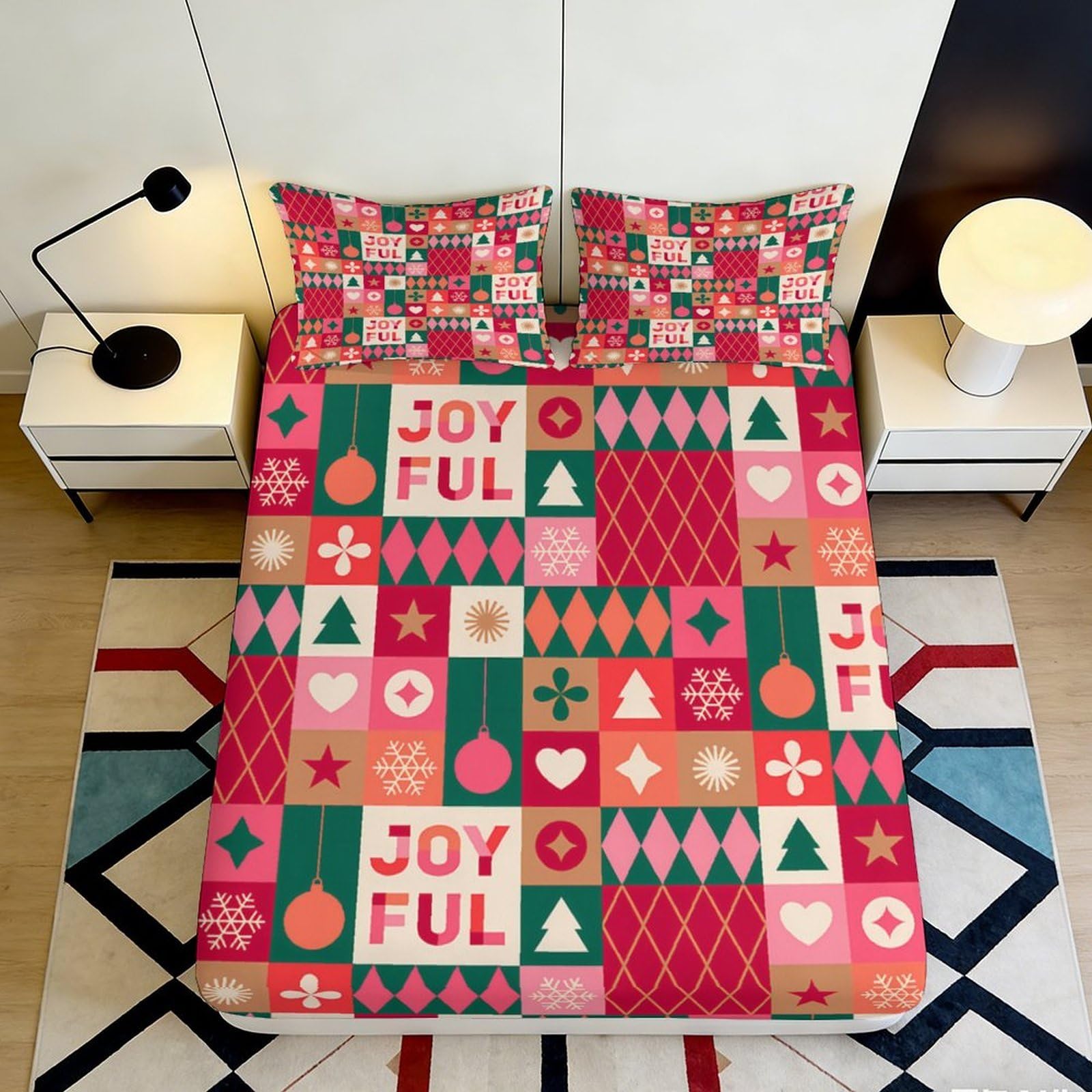 K1r3d9e5 Style-6 3D Printed Christmas Patchwork Fitted Sheet Microfiber Vibrant Festive Bed Cover For Bedroom Guest Room Decor 90X200x25cm