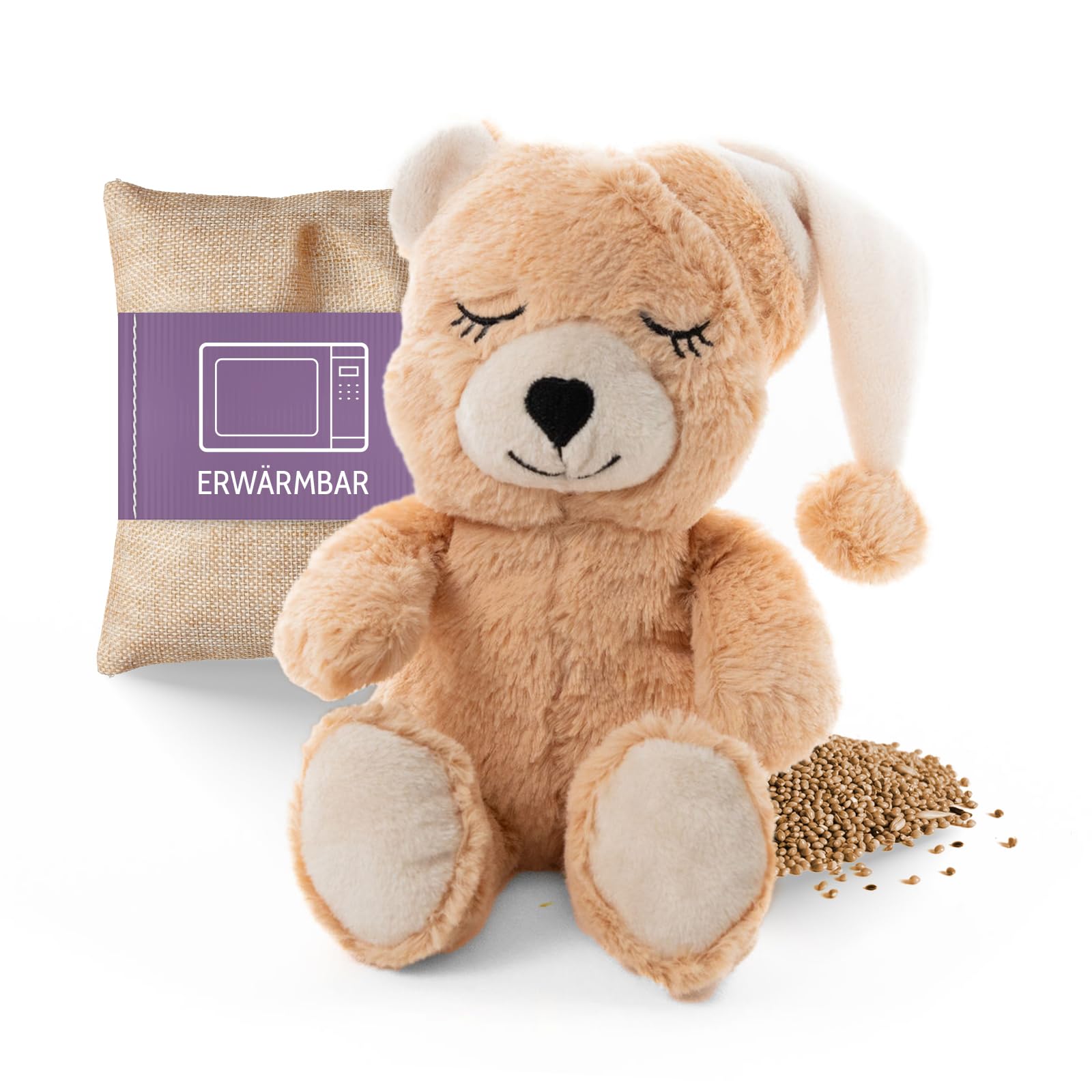 Habibi Premium MIDI Deluxe – Wärmekissen/Stofftier Baby und Kinder - 2036 Mini Bär, herausnehmbare Hirsefüllung, zum Erwärmen in der Mikrowelle Schlummer Kuscheltier Neugeborene Babyparty ab Geburt