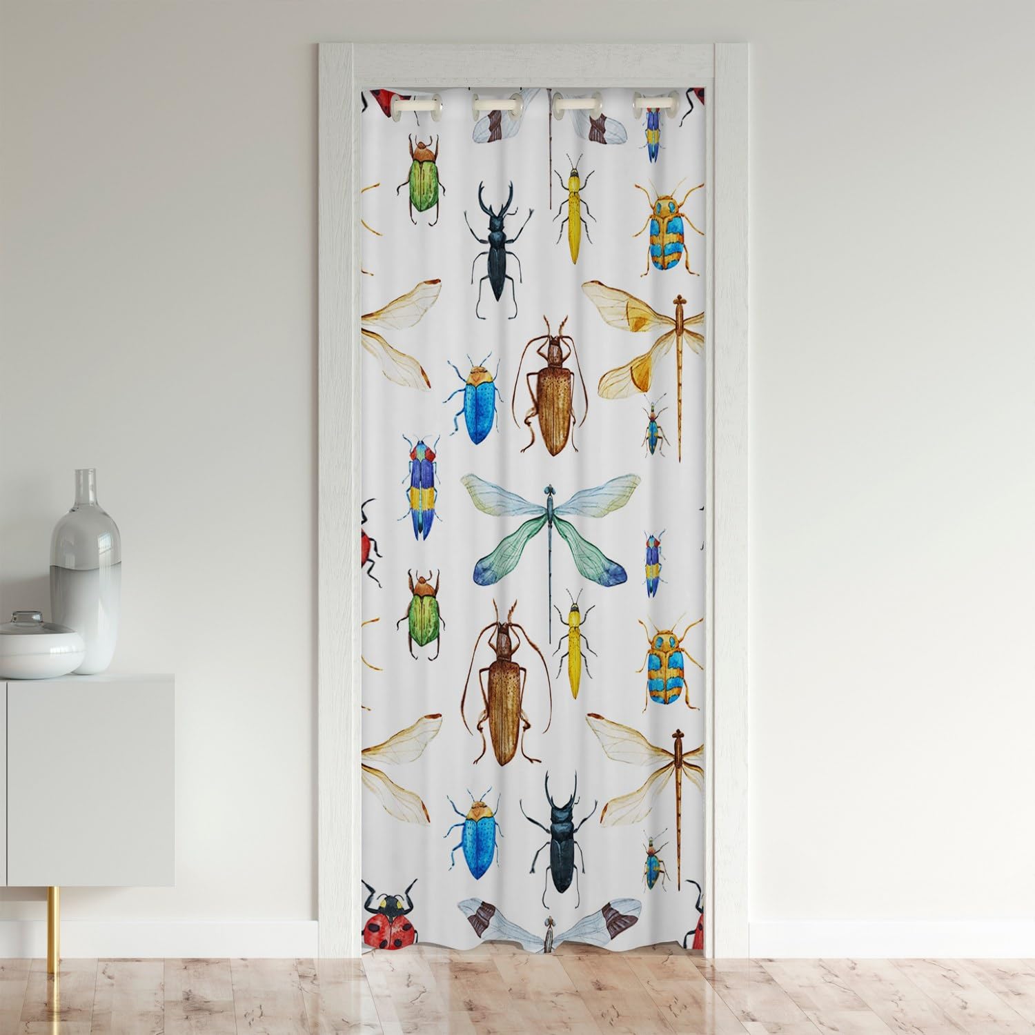 Dragonfly Door Curtain, Ladybug Insect Blackout Curtain For Kids Children Boys Girls Teens, Reptile Pattern Doorway Curtain, Colorful Dragonfly Privacy Darkening Door Drape, 1 Panel, 34