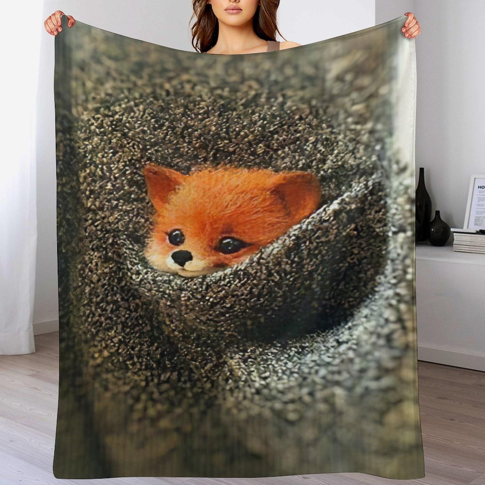 Plaid polaire canapé renard couverture en flannel douce 130x150cm