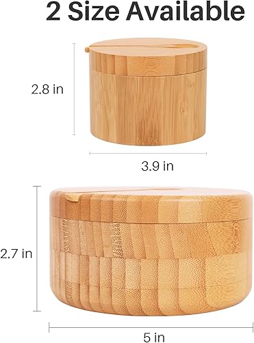 Miniatura 7 de HTB Cuencos de bambú para sal y pimienta, bodega de sal dividida con tapa giratoria y cuchara, recipientes de condimentos con tapa magnética para