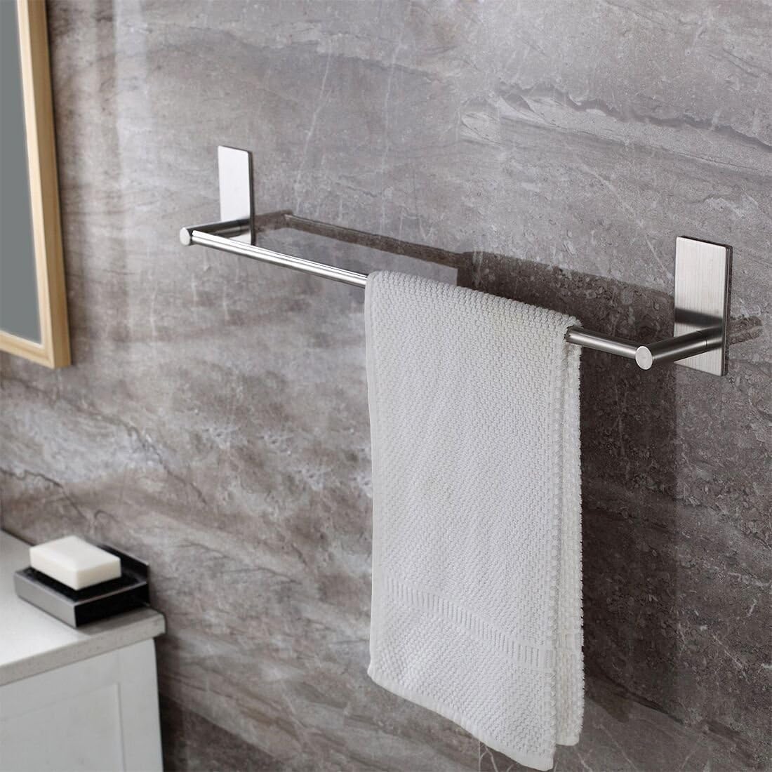 Leyden Adhesive Towel Bar, 21.6 Inch Towel Rack Brushed Nickel Towel Holder Silver Towel Rod Bathroom Kitchen Drill-Free Stainless Steel : Tools & Home Improvement