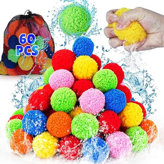 Reusable Water Balloons - 60 PCS Refillable Water Balls for Kids Outdoor Toys Games, Summer Pool Toys Water Play Splash Balls for Backyard Lawn Beach Fun Games for Boys Girls