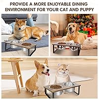 Vista 5 de Cuencos elevados para perros pequeños y medianos de madera con 2 cuencos profundos de acero inoxidable para alimentos y agua, antivómitos, platos