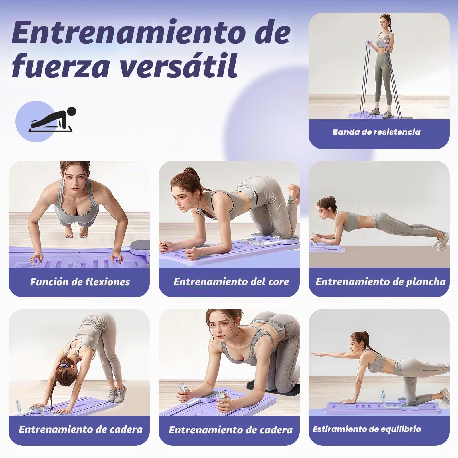 Pilates Reformer, Pilates Board Plegable, Reformer Pilates Maquina Multifuncional, Tabla Pilates con Entrenamiento Abdominal, Rebote Automático y Cuerda de Tensión para Gimnasio en Casa