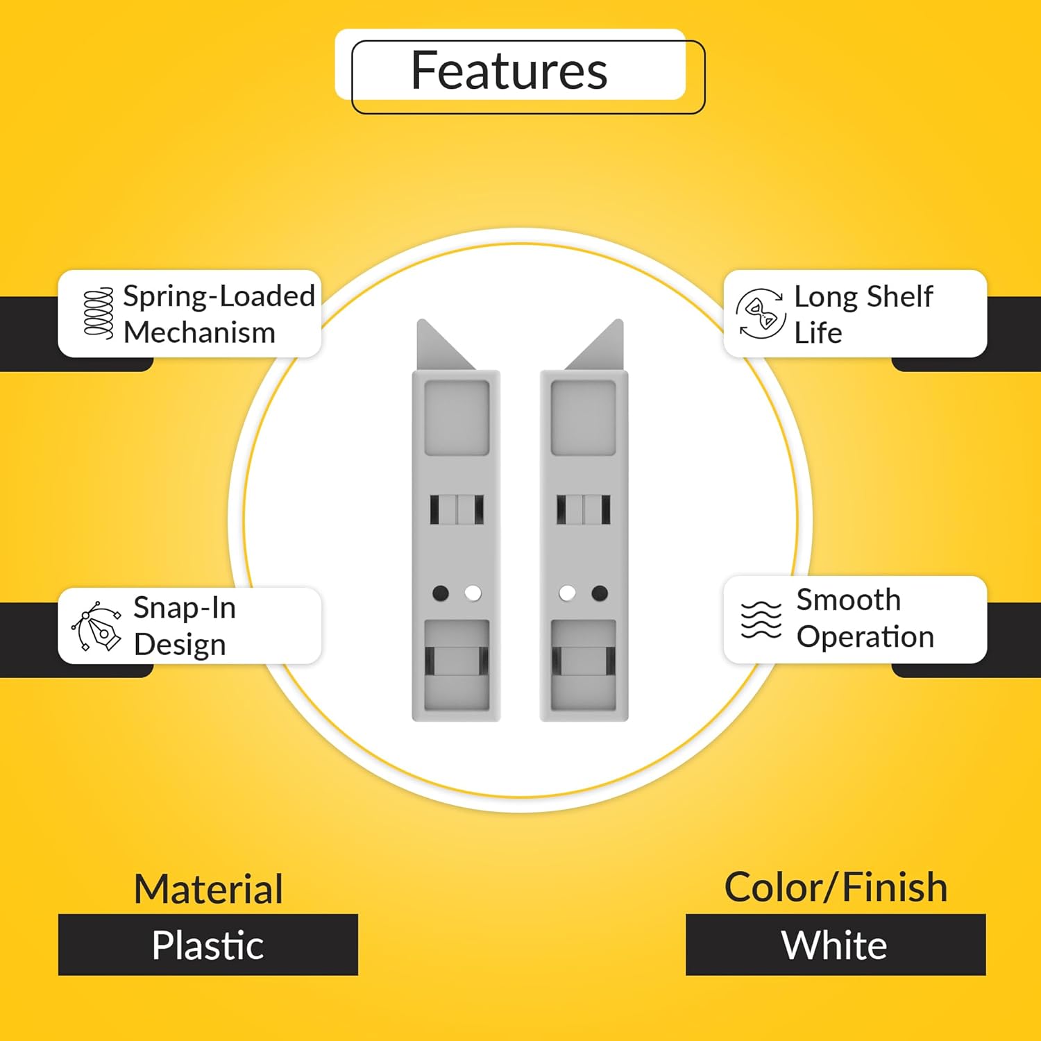 Brixwell Snap in Tilt Latch Set, Plastic Material, White Finish, 3-3/32" Length, 13/16" Width, 7/16" Nose Projection, Snap-in Style Replacement for Residential Window Sash Assemblies