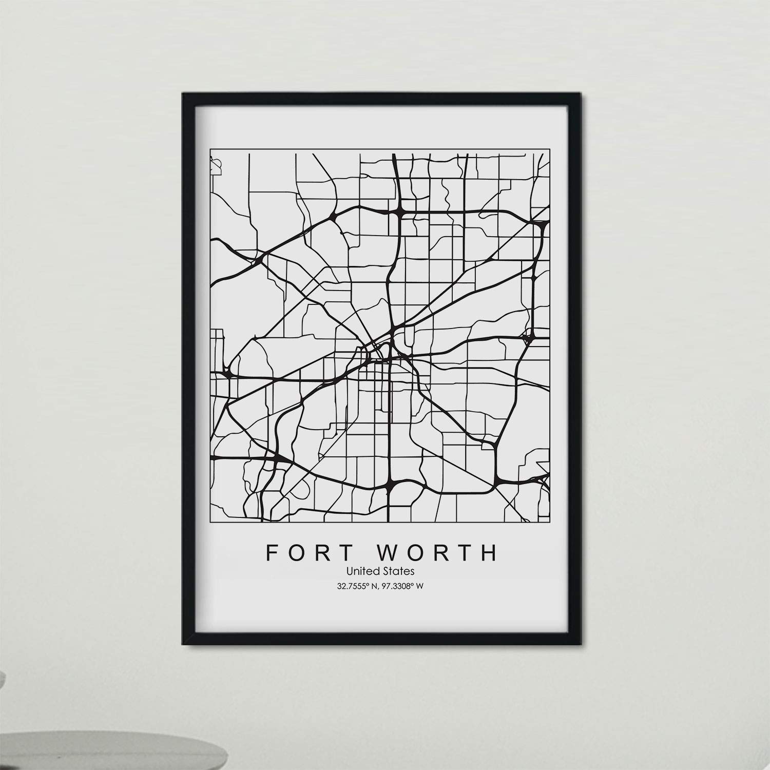Nacnic Poster with map of Fort Worth. US film with images of maps and roads of major US cities. A4 size