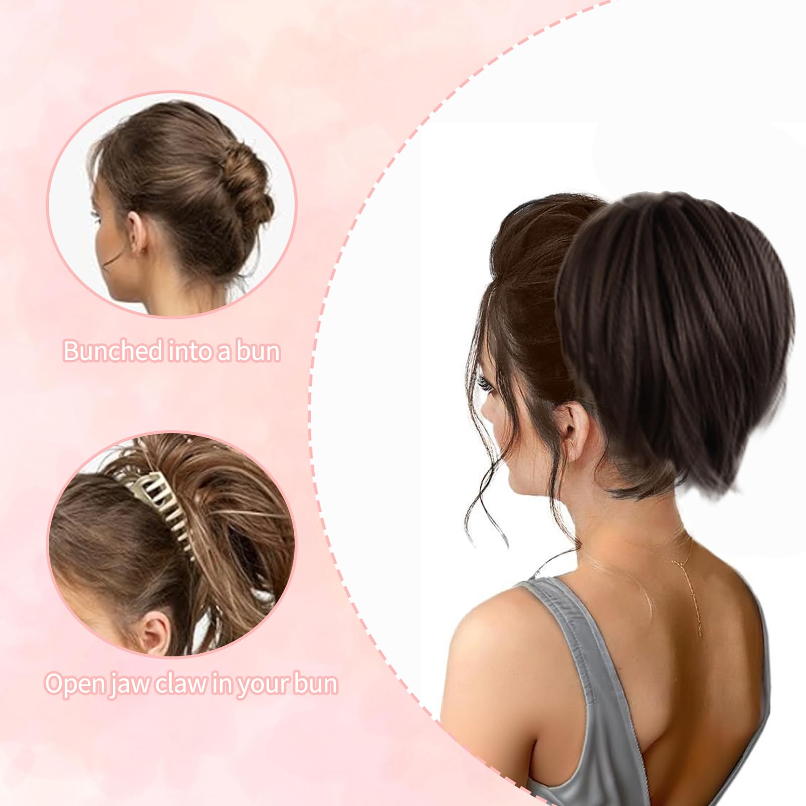 Deaguid Claw Clip Short Ponytail Hair Extensions, Natural Synthetic Ponytail Extension Claw Clip - Image 4