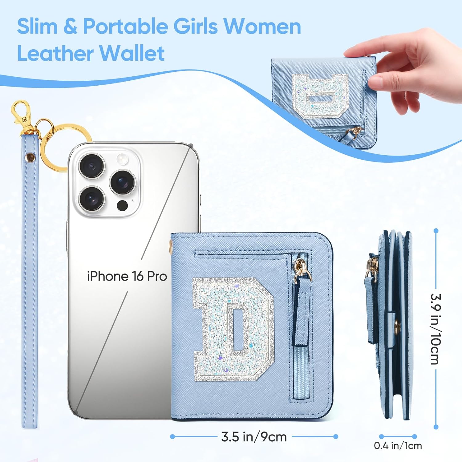 YQE Initial RFID Wallet Small for Women Teenage Girl Travel Daily Accessories, Tiny Bifold PU Leather Wallet Minimalist with Zipper Pocket Credit Card Slot Birthday Trendy Gift Blue D - Image 3