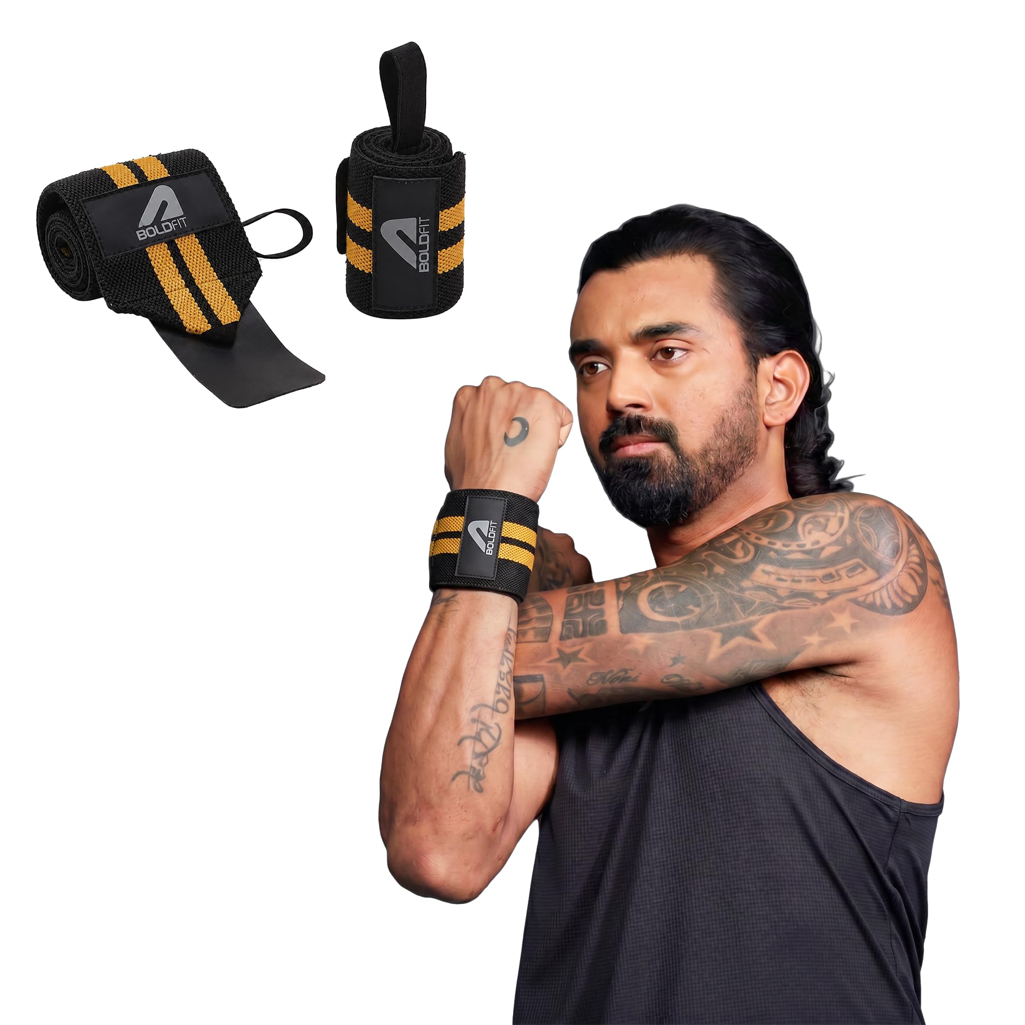 Boldfit Wrist Supporter for Gym Wrist Band for Men Gym & Women with Thumb Loop Straps - Wrist Wrap Gym Accessories for Men Hand Grip & Wrist Support Sports Straps for Gym, Weightlifting -(Yellow)-image-24