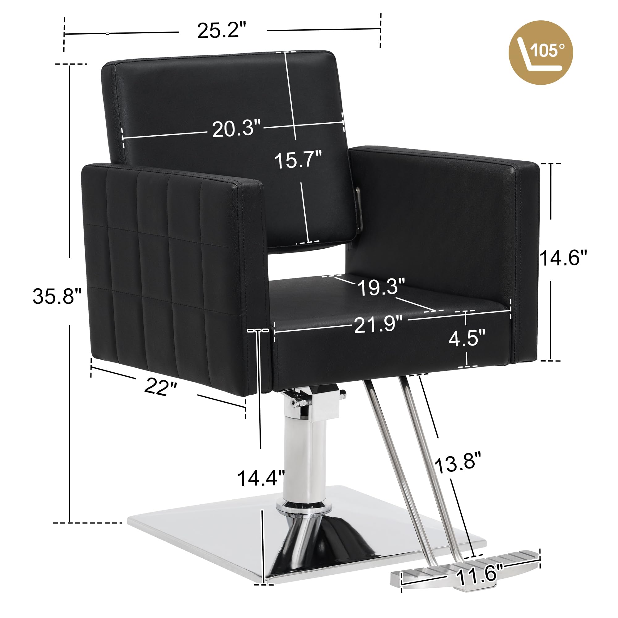BarberPub Salon Chair for Hair Stylist 360 Degree Swivel 8821Black | PVC Leather 330 lbs Capacity Easy to Clean 360 Rotation Adjustable Height For Barbershop&Home Salon Adult product thumbnail 5
