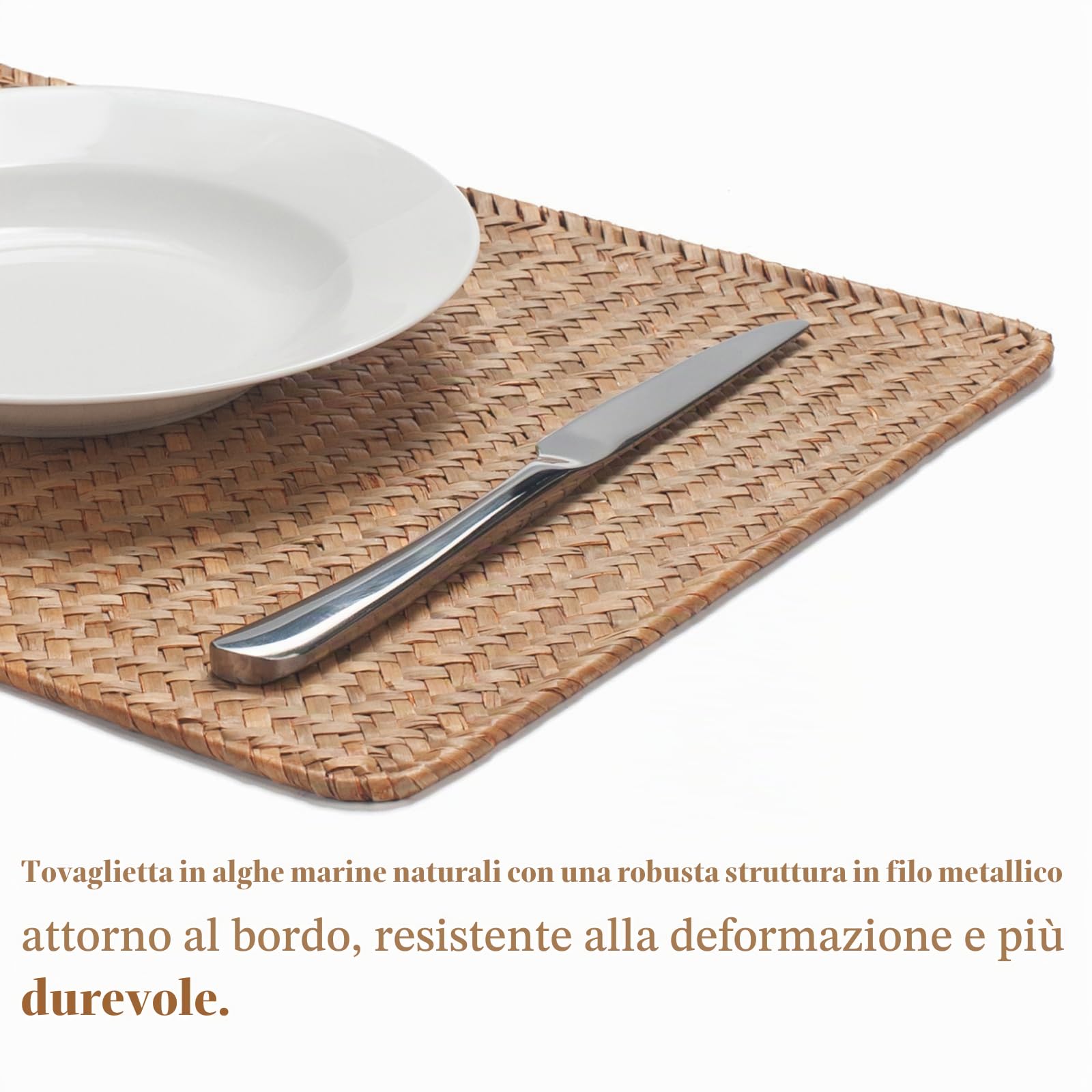 6 pezzi rettangolari Tovaglie singole di Alghe Marine Naturali, 43 x 30 cm, Sottopentola Singola Rattan Vimini Tovagliette Trecciate per la Tavola della Cena