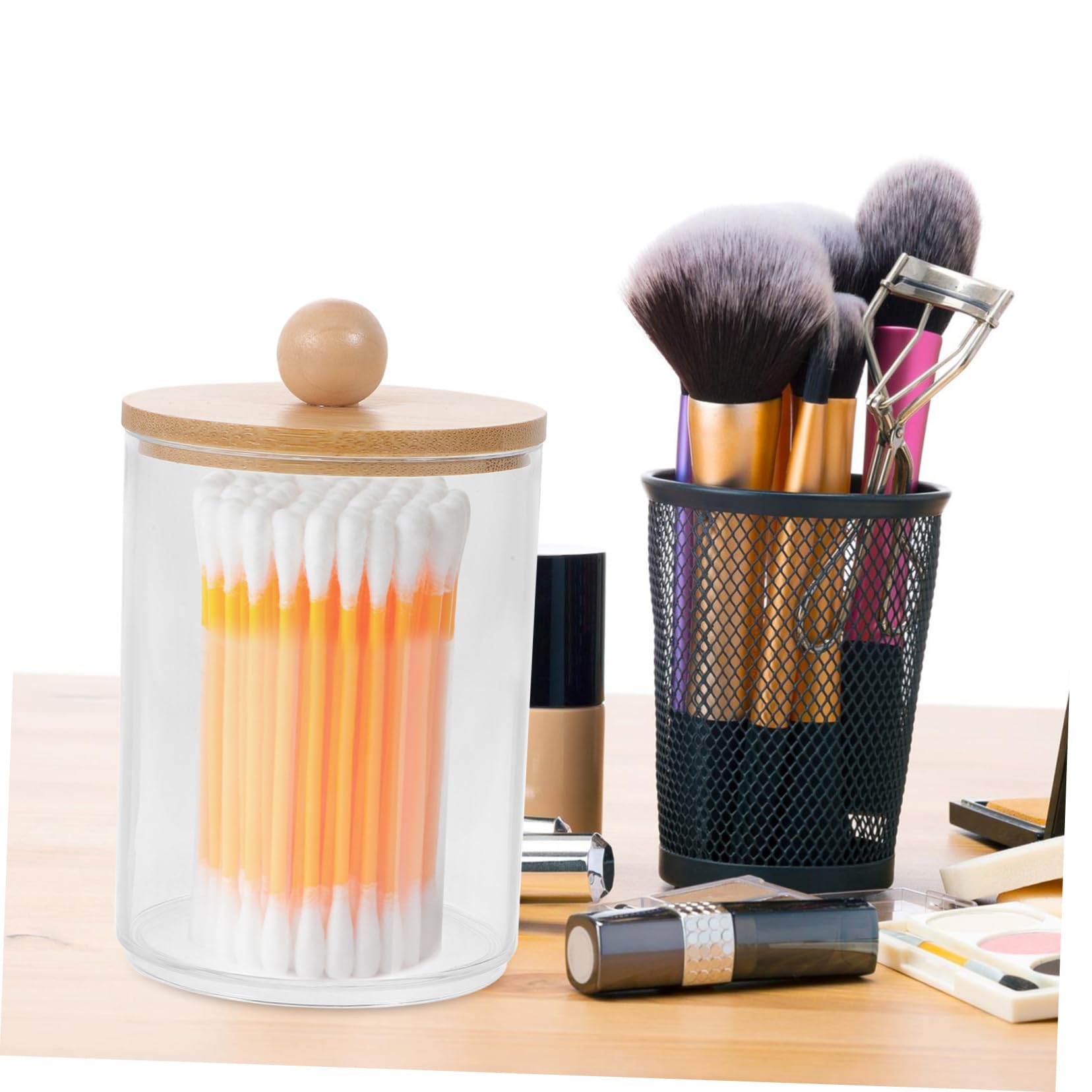 KONTONTY 4pcs Cotton Swab Storage Box Cotton Swab Dispenser Clear Storage Boxes Toothpick Holder Organizer Decorative Toothpick Dispenser Clear Cosmetic Holder Transparent Wooden