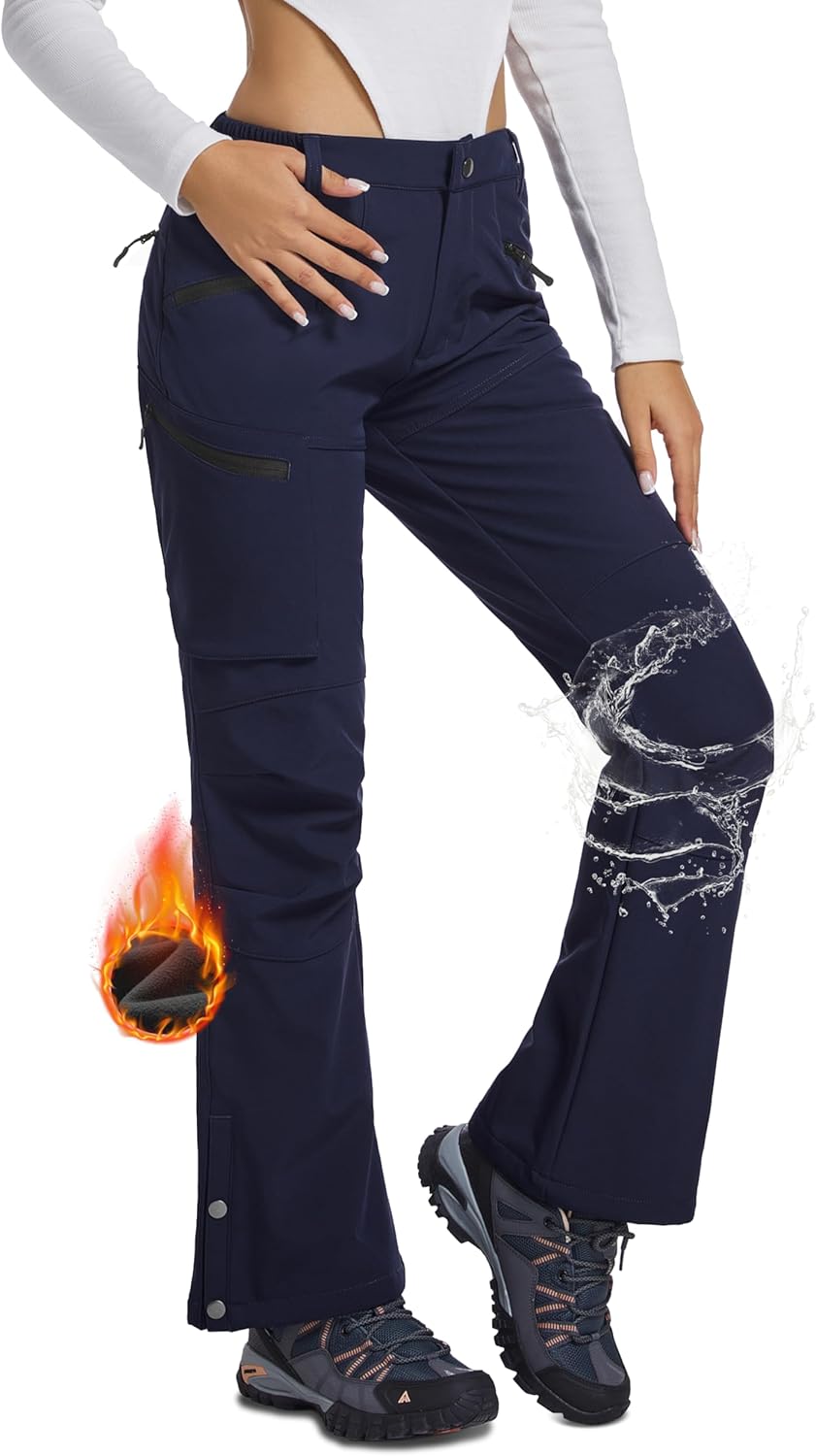 Women's Snow Ski Hiking Pants Waterproof Fleece Lined Softshell Insulated Winter Snowboarding Outdoor Flare Pants