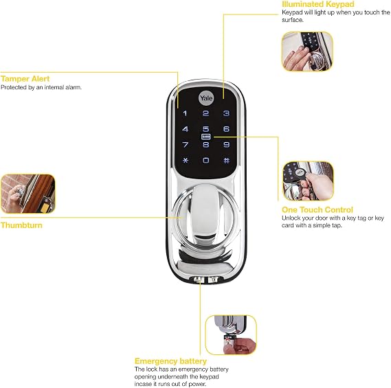Yale Smart Living YD-01-CON-NOMOD-CH Keyless Connected Ready Smart Door Lock, Chrome & P-Y3-BL-PB-60 Contemporary Nightlatch, Standard Security, Black Finish/Brass Cylinder, 60 mm Backset