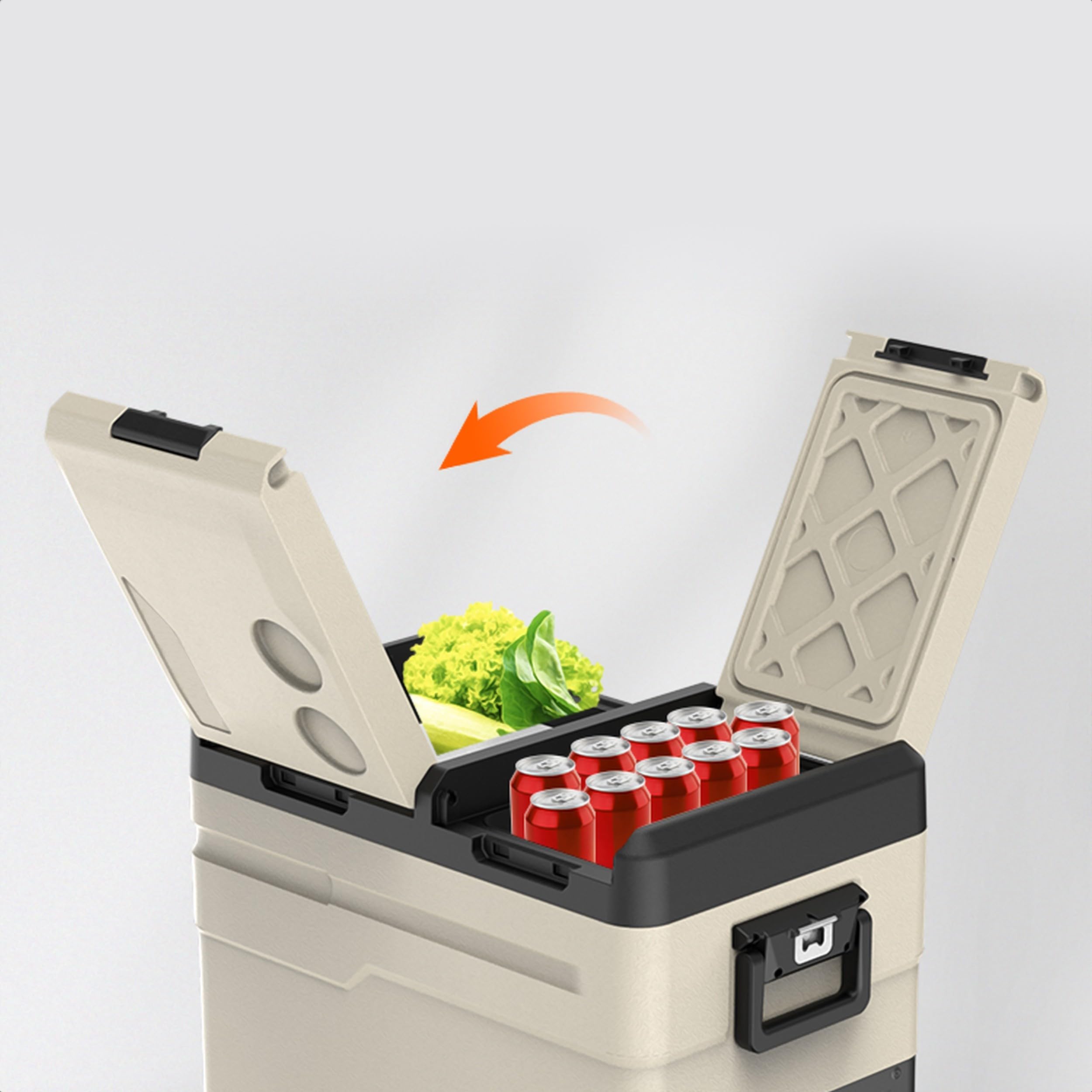 Kompressor Kühlbox 55L – Dual Zone Mini Kühlschrank mit App-Steuerung, 12V/24V/230V für Auto, LKW, Wohnmobil & Camping, Gefrierfunktion bis -20°C, Beige-Schwarz