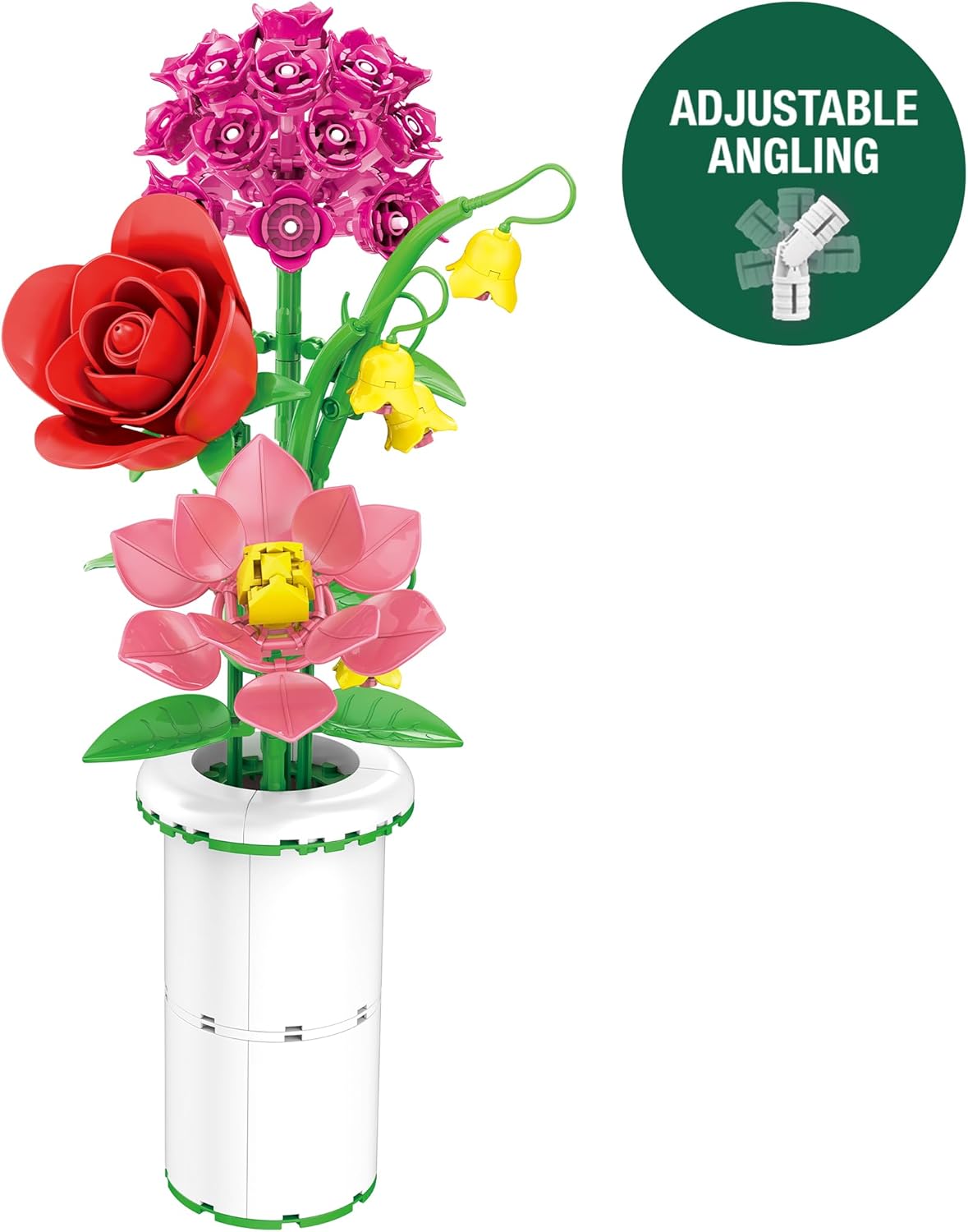 Brickcraft Botanicals Radiant Bouquet & Vase Building Set (280 Pieces) Creative Flower Arrangement Kit with Rose, Gardenia, Lily & Hydrangea – Display for Home or Office, Christmas
