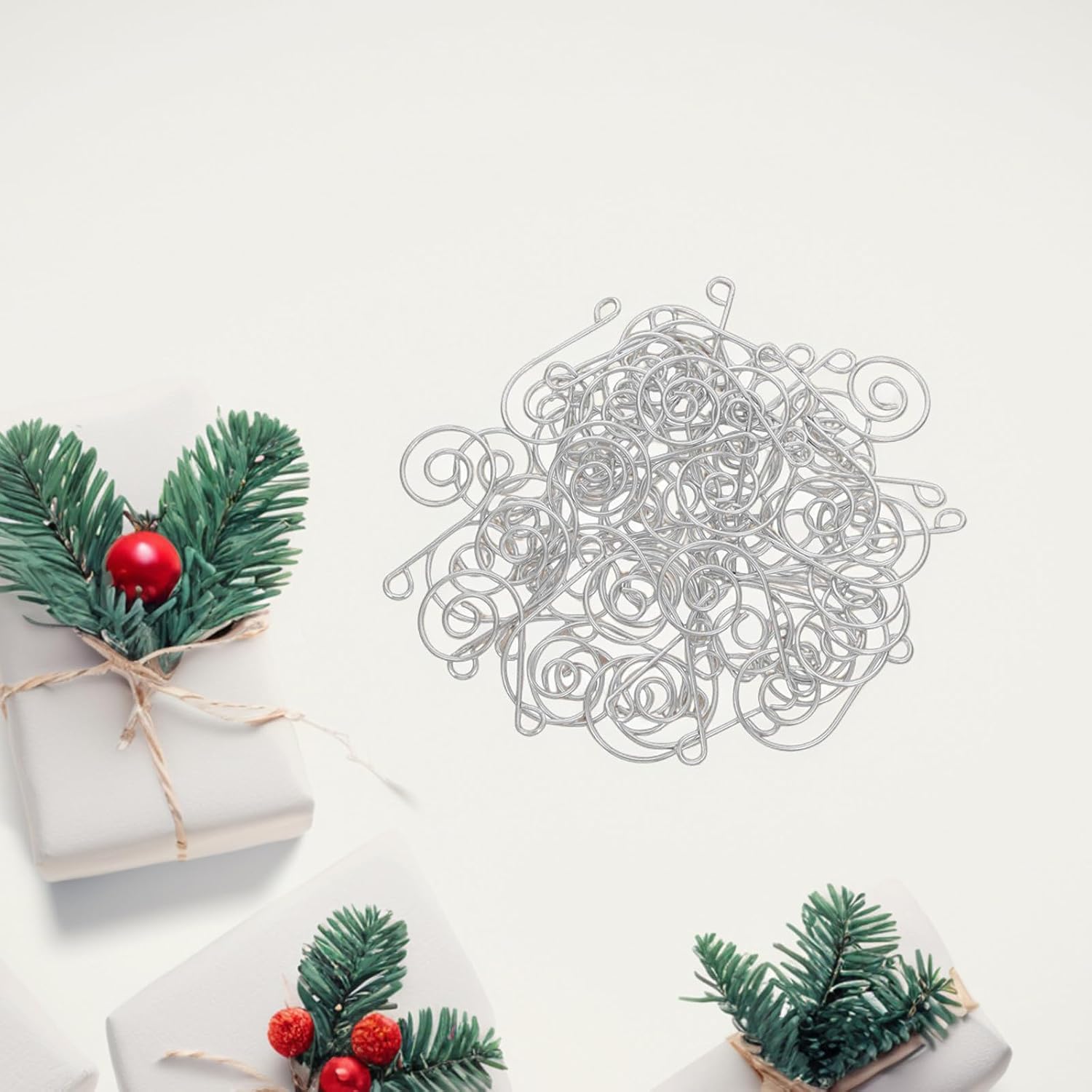 50pcs Stainless Steel S-Shaped Wire Hooks for Ornaments with Easy Installation and Versatile Use, for Christmas Tree Decorations and Chandeliers, Silver Color for Stylish Holiday