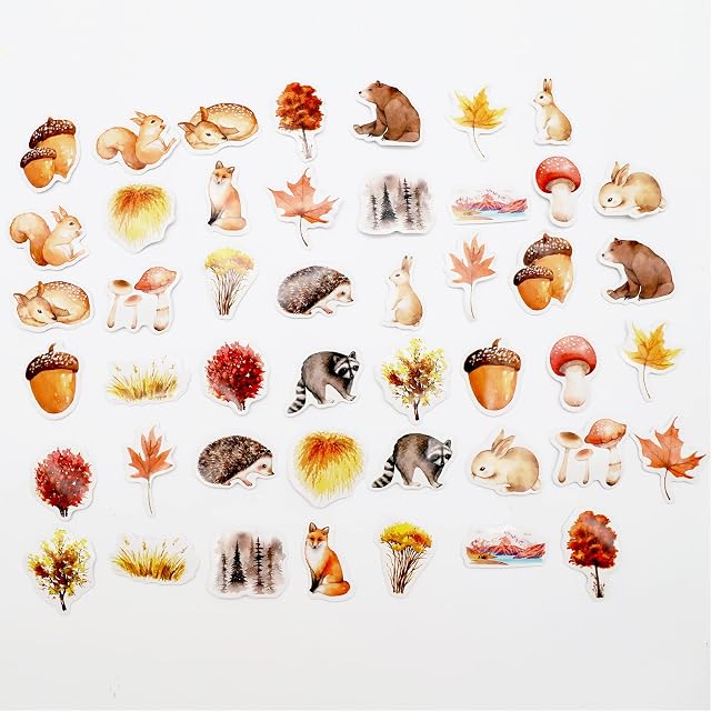 46 pcs Forest Animals Stickers Autumn Woodland Animals Creature Plant Graffiti Decals Kids Scrapbooking Stickers for Scrapbooking DIY Craft Laptop Planner Journal Paper Water Bottle
