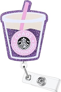 Chaos Coordinator Funny Badge Reel, Cute Iced Coffee Retractable ID Card Badge Holder, Name Tag Work Badge Clip for ICU RN LPN CNA MA ER Night Shift Nurse Nursing Student OB/GYN Doctor, Nurse Gifts