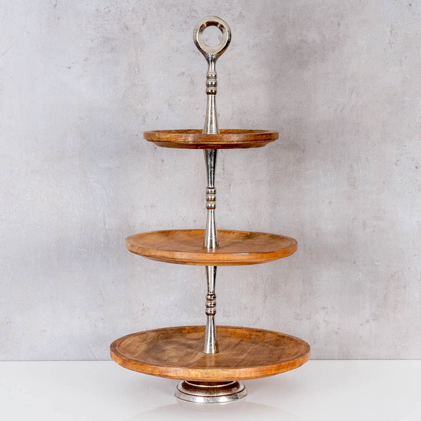 levandeo Holz Etagere 3 Etagen H60cm Mangoholz Metall Servierplatte Kuchenständer Deko Tischdeko Wohndekoration