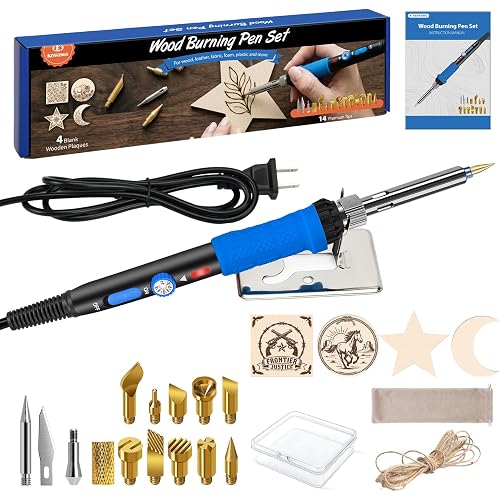 K KERNOWO Wood Burning Kit, 23pcs Burner Tool for Beginners with Adjustable Temperature 200-450°C, DIY Craft Pyrography Pen for Wood, Leather, Fabric, Foam, Teens & Adults