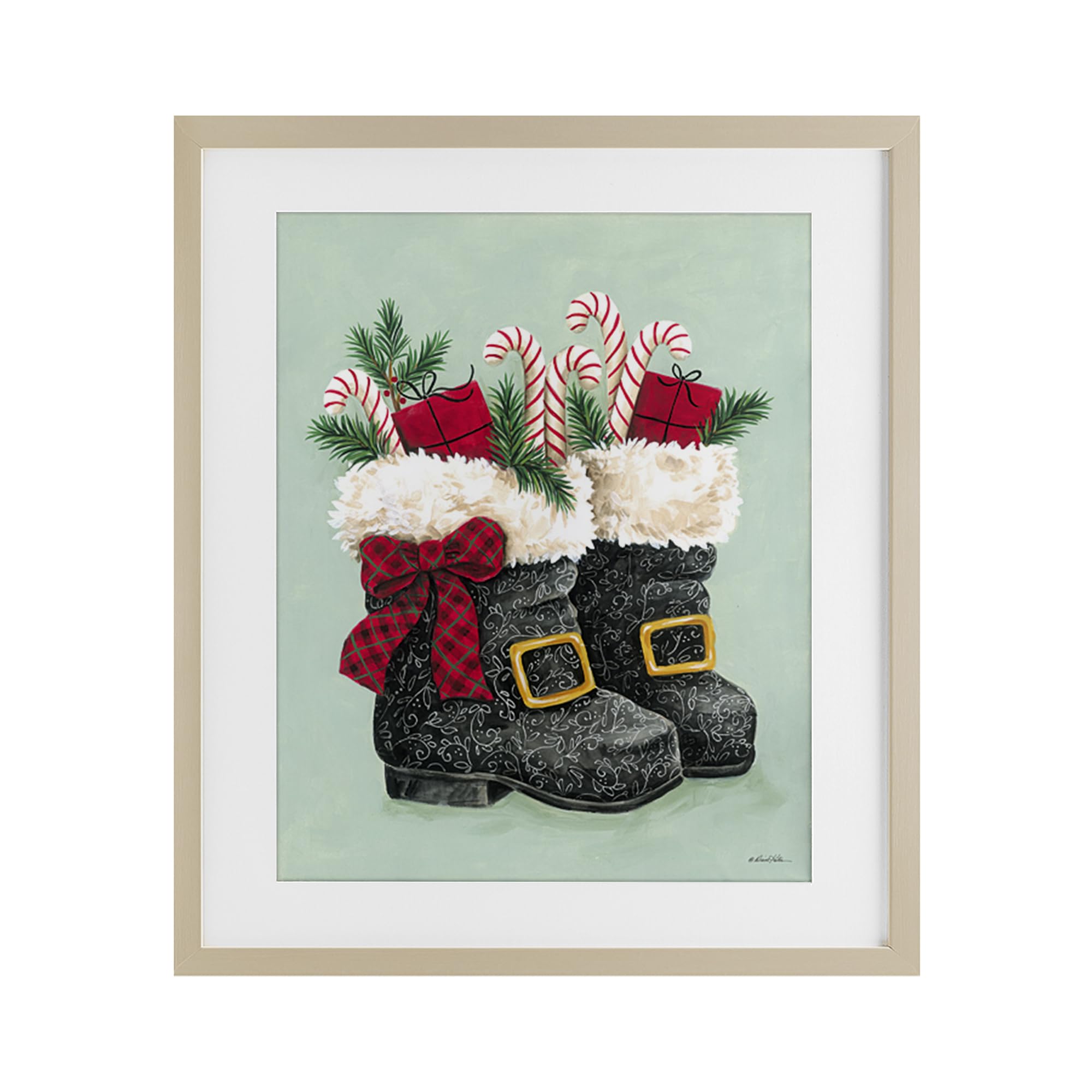 Stupell Industries 'Festive Holiday Boots', Framed Print Under Glass, Brown, 13 x 16