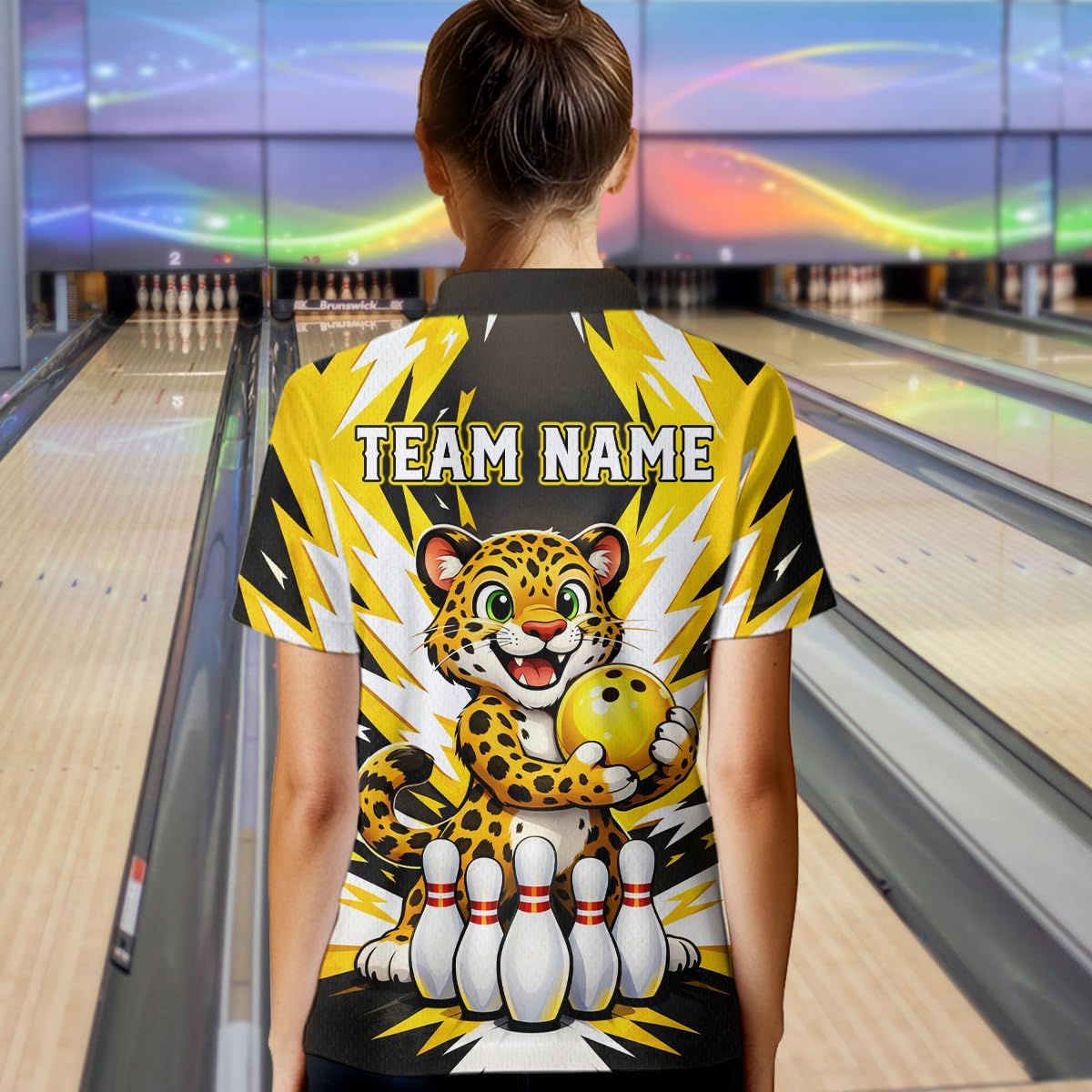 Funny Leopard Bowling Shirts for Team Men Women Leopard Bowling Jersey Yellow Bowling Polo and Bowling Zip Shirt