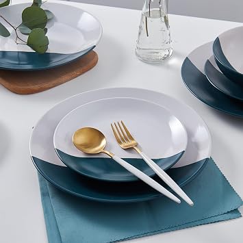 Stone + Lain Lizzy Stoneware 12-Piece Round Dinnerware Set, Emerald Green