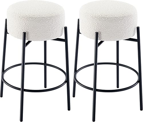 Miniatura 1 de Juego de 2 taburetes de bar modernos de altura de mostrador, taburetes de bar giratorios blancos Boucle para isla de cocina, cómodas sillas
