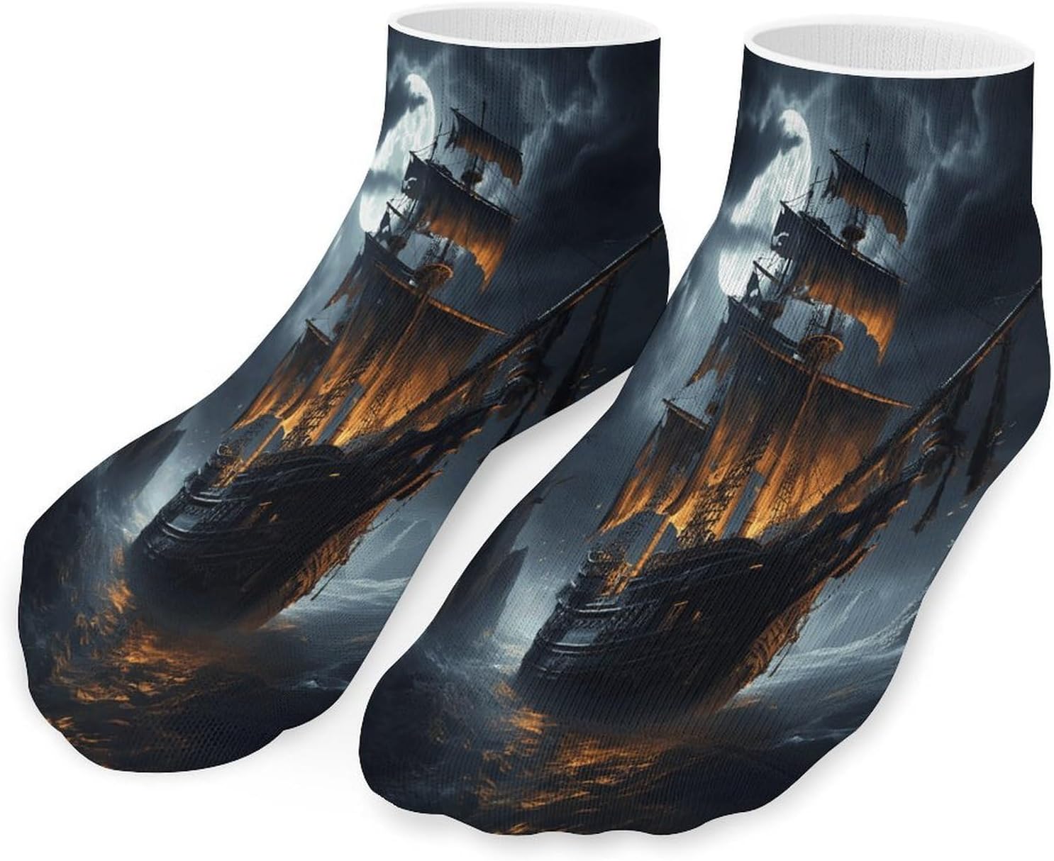 Pirate Sailboat Full Moon Ankle Socks for Men Women 5 Pairs