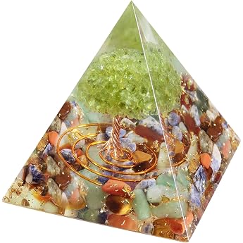 Nupuyai Tree of Life Crystal Pyramid with Reiki Symbol Chakra Healing Stone Decoration Chakra Gemstone Pyramid with Positive Energy Protection & Meditation Feng Shui Decoration for Office Home Spiritual Gift