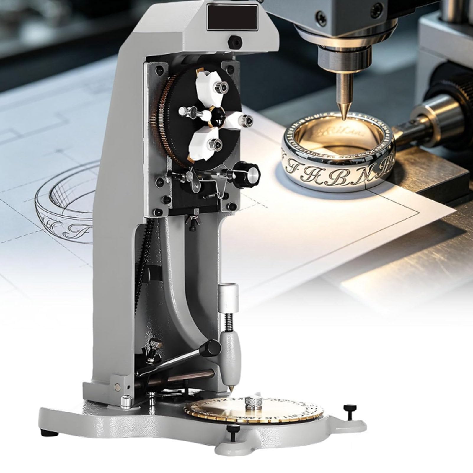 Hydravex Double Sided Dial Ring Engraver, Inside Ring Engraving Machine, 1.5mm-2.0mm Letter Block, Professional Ring Engraver for Rings Inner Engraving