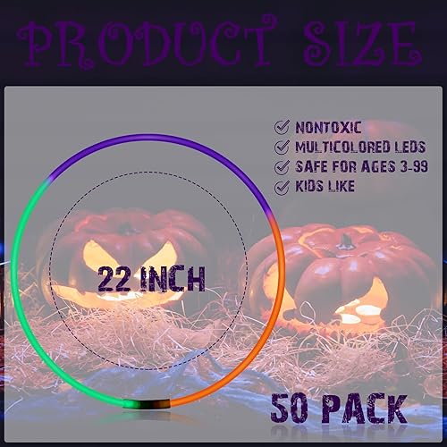 Miniatura 2 de 100 collares brillantes de Halloween de 22 pulgadas, collares iluminados, color naranja, morado, verde, que brillan en la oscuridad, para