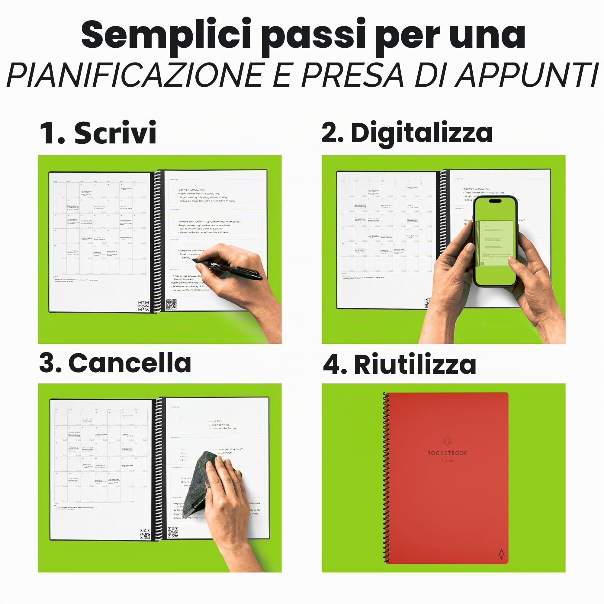Rocketbook Fusion Quaderno Appunti Digitale - Riutilizzabile Taccuino Digitali A5 Grigio A Spirale Agenda Giornaliera, Planner Settimanale, Penna Cancellabile Pilot Frixion Inclusi, Gadget Tecnologici | Tracciamento degli obiettivi, pianificazione del pro